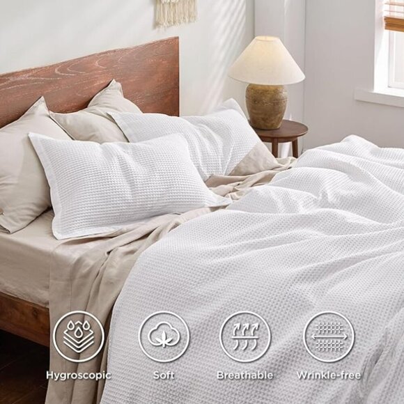 Bedsure Coconut White Waffle Texture Pillow Cases x2 - Picture 9 of 9